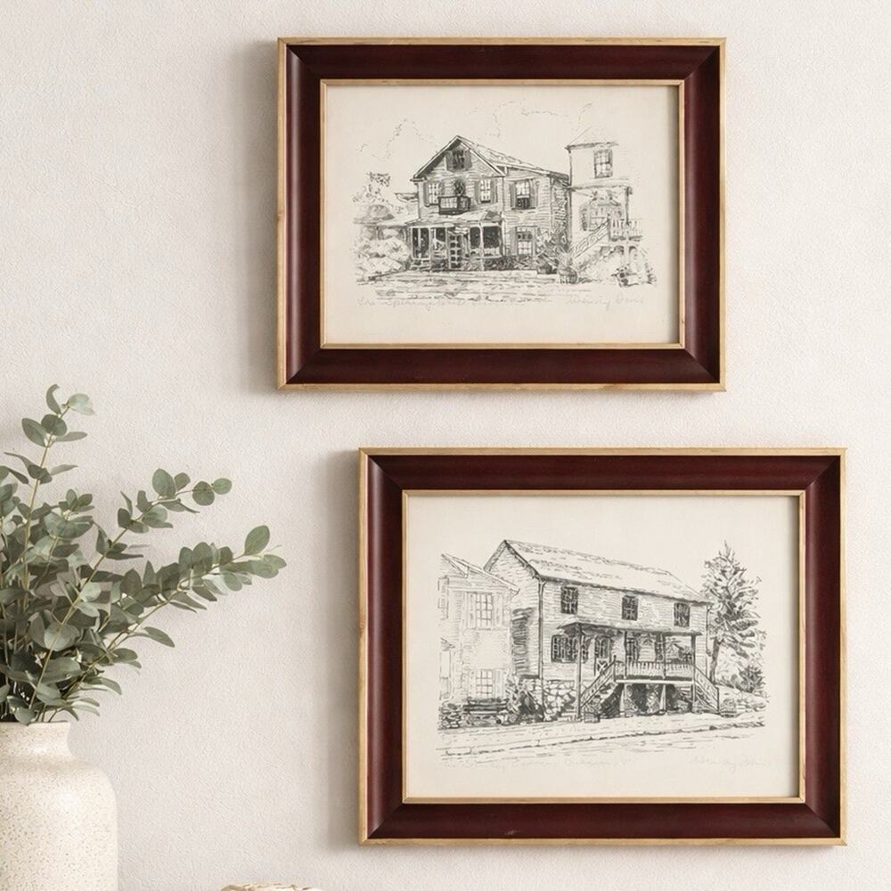 Lot 2 VTG Framed Pencil Occoquan VA Historic Landmark Prints Attrib Wendy Davis